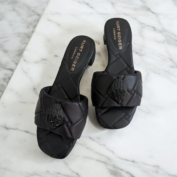 KURT GEIGER Black Leather Kitten Heels Sandals Size 35 / US 5 - Picture 1 of 9